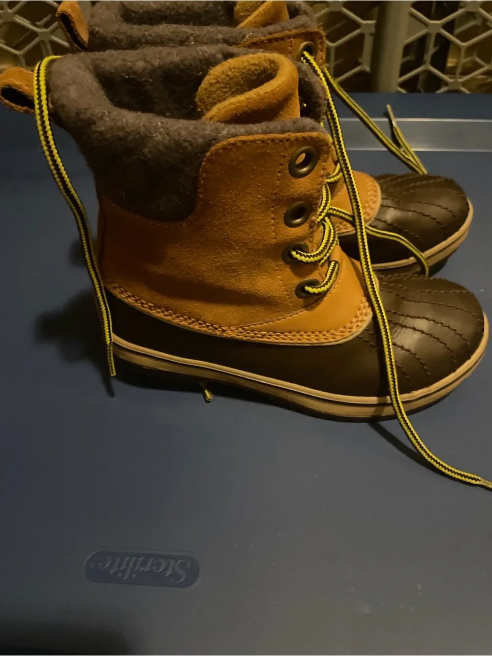 Sorel Kids Brown and Tan Waterproof Winter Boots with Yellow-Trim Laces